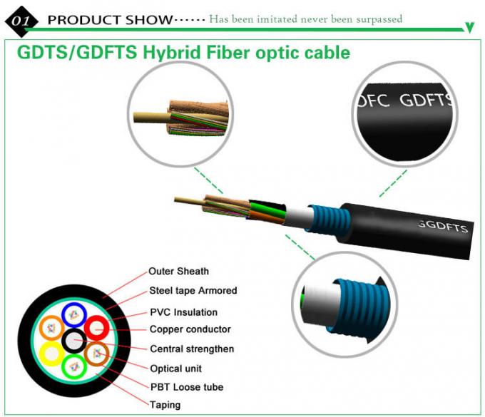 Cabo composto do poder ótico com cabo distribuidor de corrente híbrido de aço 12 da fibra dos GDTS GDTA da fita 24 NÚCLEOS 2