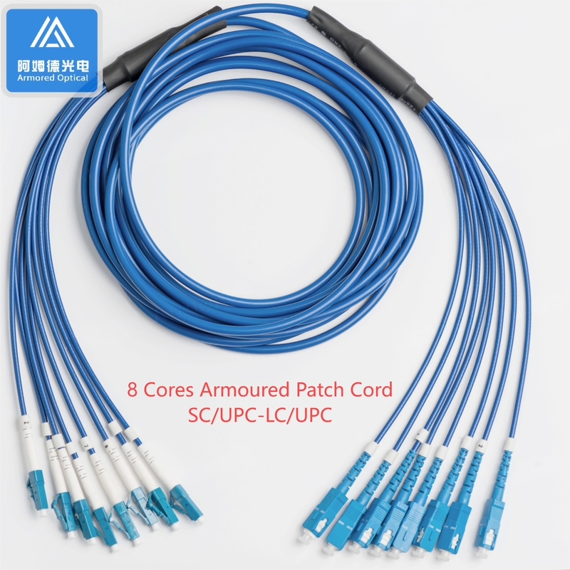 8 Core Armored Patch Cord 10m SC LC 6.5mm Blue  LSZH   Patch Jumper